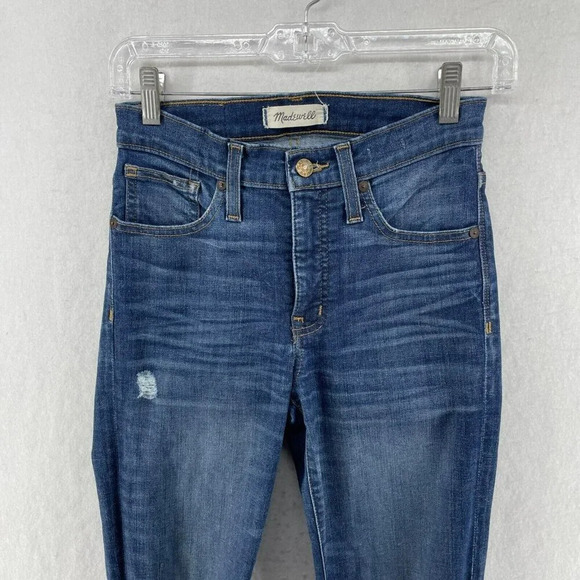 Madewell Jeans Womens 25 Blue Medium Wash High-Rise Skinny Distressed Raw Hem - Picture 6 of 11